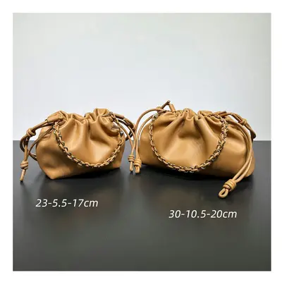 (Clay brown, 23-5.5-17cm) New Chinese Messenger Women's Bag Cowhide Blessing Bag Bucket Bag Pump