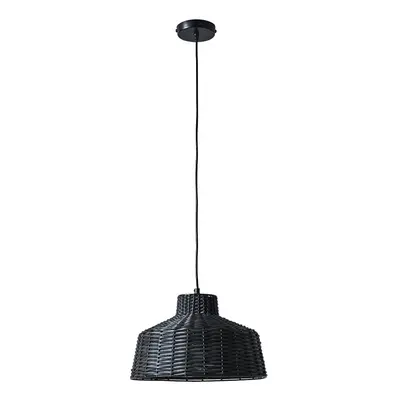 Boho Style Black Woven Wicker Tapered Ceiling Pendant Light Fitting