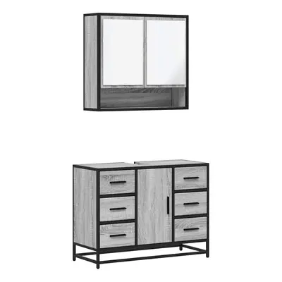 (grey sonoma) vidaXL Piece Bathroom Furniture Set Grey Sonoma Engineered Wood