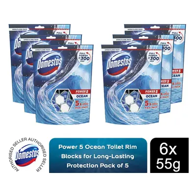 6x Domestos Power Ocean Toilet RimBlocks for LongLasting 55g,Pk of