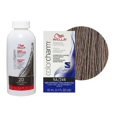 (5A+Dev (Vol. 20) 3.6oz) Wella 7A Medium Smokey Ash Blonde Color Charm Permanent Haircolor & Dev