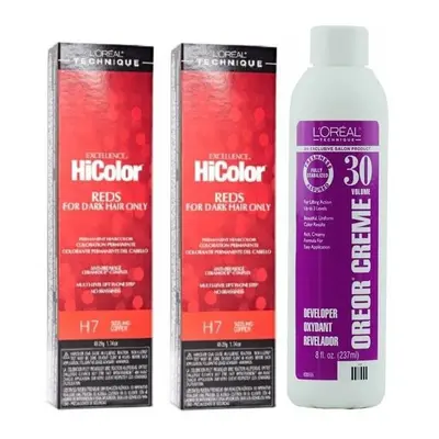 (H7(2)+Dev(Vol.30)8oz) H7 Sizzling Copper L'Oreal Excellence HiColor REDS For Dark Hair Only