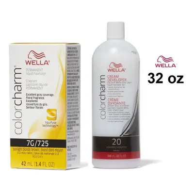 (7G + Developer (Vol. 20) 32oz) Wella Color Charm Haircolor 7G Sunlight Blonde Brown