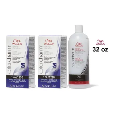 (12A(2)+Dev(Vol.20)32oz) Wella 12A Frosty Ash Color Charm Permanent Liquid Haircolor & Developer