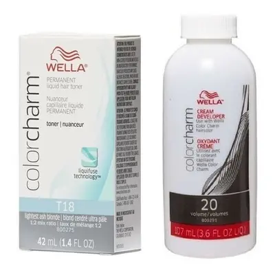 (T18 & Dev (Vol. 20) 3.6 oz) Wella Color Charm T14 Pale Ash Blonde Permanent Liquid Hair Toner