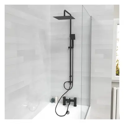 Nes Home Square Shower Riser Rail Kit With Bath Mixer & Handset Matte Black