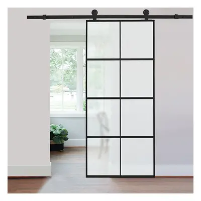 (4*Frosted Glass Panels #2) Glass Black Barn Door with Sliding Hardware Kit