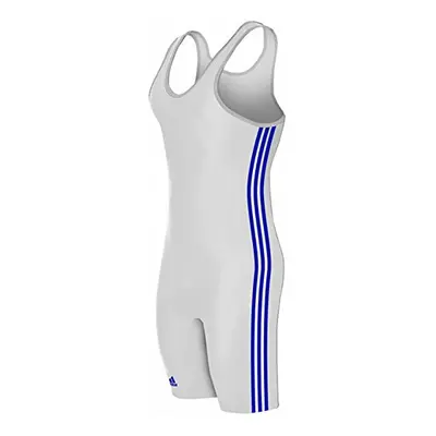 adidas Heavy Lycra Stripe Wrestling Singlet (White/Royal Youth-Smal