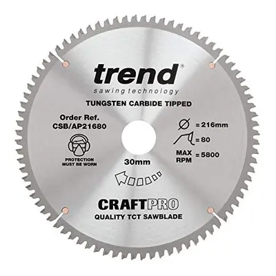 CraftPro TCT Aluminium & Plastic Worktop Sawblade, 216mm Diameter, 30mm Bore, Teeth, 2.8mm Kerf,