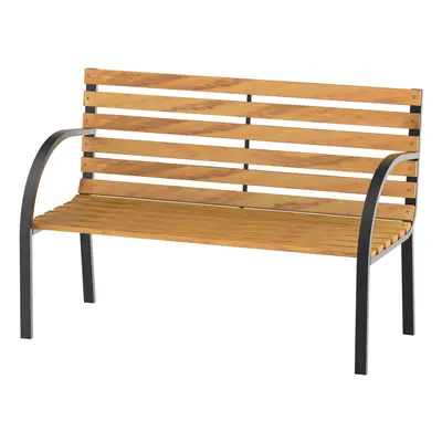 Outsunny Seater Garden Bench Metal Wooden Slatted Seat Backrest Patio Chair