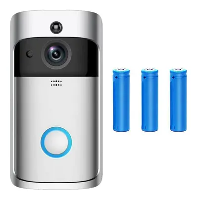 (Siliver Doorbell+3x2600mAh Batteries) Smart Phone Wireless WiFi Video Doorbell Wireless