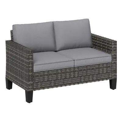 Outsunny Rattan Sofa with Cushions, Seater Garden Furniture, Dark Grey