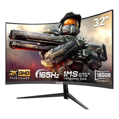 Gawfolk 32-inch PC screen,2K WQHD(2560Ã1440P),165Hz curved Gaming Monitors, 1msï¼FreeSync, 100