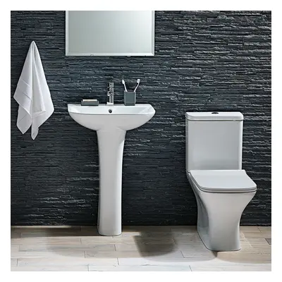 White Modern Open Back Pan Toilet WC Including Cistern & Wrap Over Seat | Morel