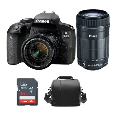 CANON EOS 800D KIT EF-S 18-55mm F4-5.6+EF-S 55-250mm+Bag+16gb SD card