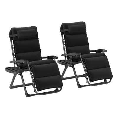 Outsunny Pieces Zero Gravity Chairs, Reclining Folding Sun Lounger, Black