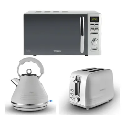 Tower Ash Grey Pyramid Kettle Slice Toaster & T24019S Microwave