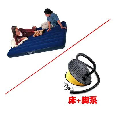 (Mattress+Foot Pump, (191 * 137cm wide)) INTEX Single Line Pull-Up Air Bed, Plush Inflatable Mat