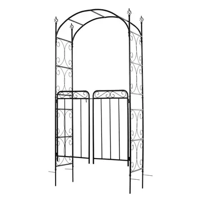 Outsunny Metal Decorative Backyard Arch w/ Gate Garden Arbor for Climbing Plants