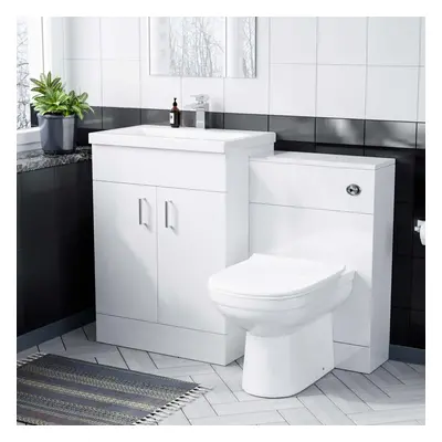 Nanuya 600mm White Freestanding MDF Vanity Basin, WC Unit & BTW Toilet