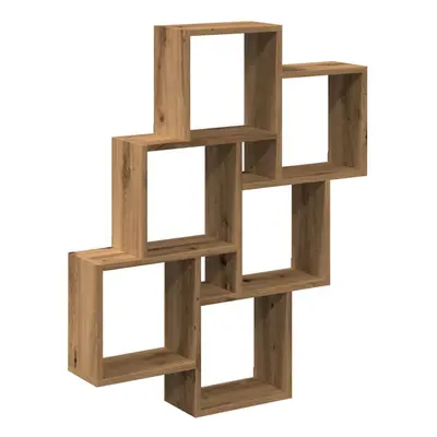 (artisan oak) vidaXL Wall Cube Shelf Hanging Wall-Mounted Floating Shelf Engineered Wood