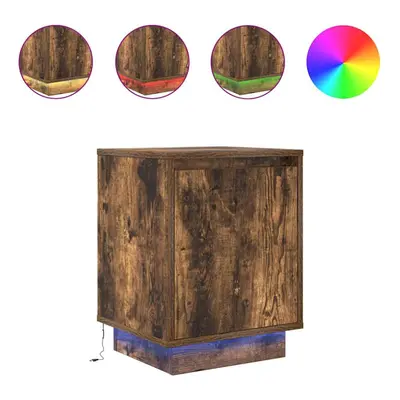 (smoked oak) vidaXL Bedside Cabinet with LED LightsÃÂ Grey Sonoma 38x34x50 cm bedside table