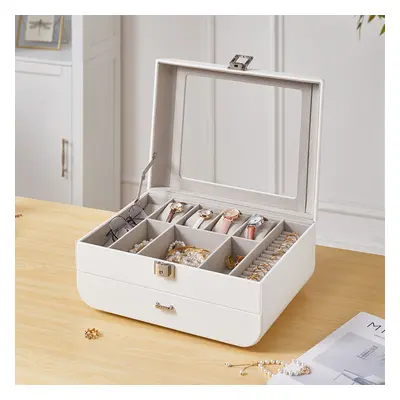 (White) Stylish Jewellery Storage Box with Watch Slots