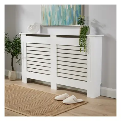 (Large, White) Extending Adjustable Radiator Cover Slatted Grill