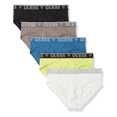 GUESS Men's Eco Logo Brief 5-Pack Blk Wht Blue Kiwi Grey Large