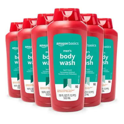 Amazon Basics Men's Body Wash Sport Scent Fluid Ounces 6-Pack (Previously Solimo)