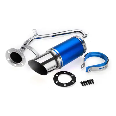 (Blue) 50mm/2in Motorcycle Exhaust System Stainless Steel Short Carbon Fiber For GY6 150cc Strok