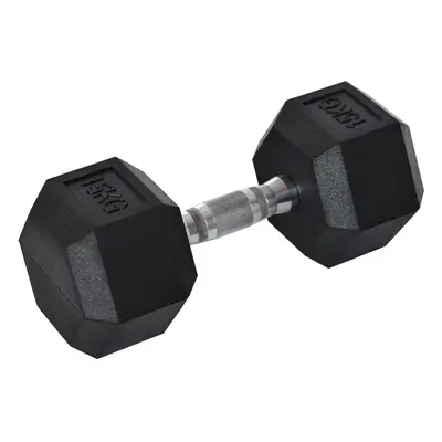 HOMCOM 15KG Single Rubber Hex Dumbbell Portable Hand Weights for Home Gym