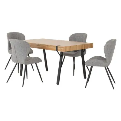 Treviso Light Oak Effect and Black Dining Set with Grey PU Quebec Chairs