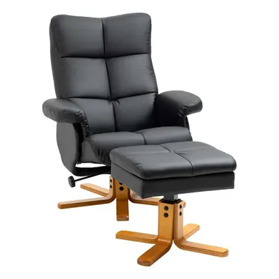 HOMCOM Recliner Chair and Footstool PU Leather Wooden Base Black