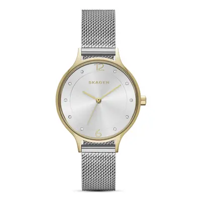 Skagen Women's Anita Lille Three-Hand Silver and Gold Two-Tone Stainless Steel Mesh Band Watch (