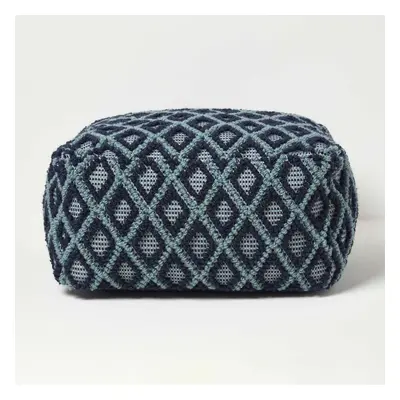 Tula Handwoven Textured Navy & Teal Pouffe Bean Cube