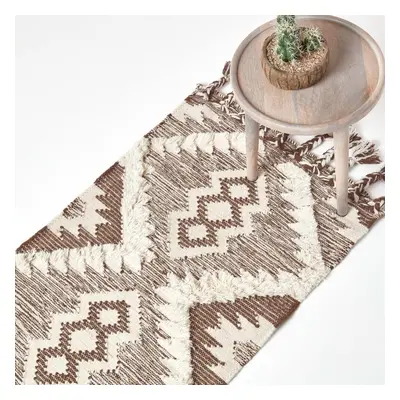 (66 x cm) Lhasa Handwoven Brown and Cream Textured Diamond Pattern Kilim Wool Rug