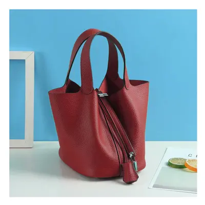 (Wine red (head layer cowhide), small) New Litchi Pattern Casual Dish, Bag Leather, Fashion Vers