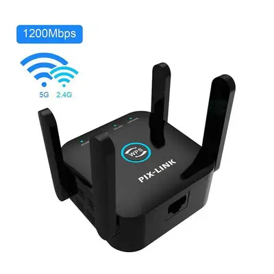 (US plug, Black 2.4G 5G) PIX-LINK 5G WiFi Repeater Wi Fi Amplifier 5Ghz Long Range Extender 1200