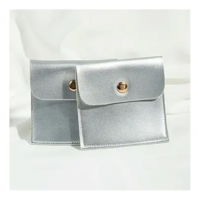 (Silver, 100pcs 8x8cm) 10/50/100Pcs PU Leather Snap Button 8x8cm Bag Storage Pouch for Ring Earr