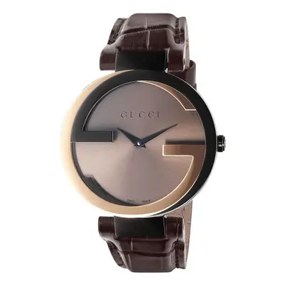 Gucci YA133304 Interlocking-G Black Dial Brown Leather Womens Watch