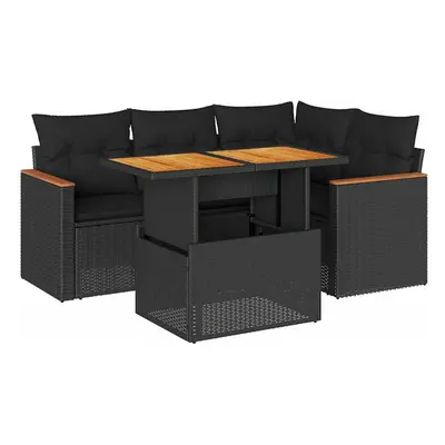 (black) vidaXL Piece Garden Sofa Set with Cushions Black Poly Rattan Acacia