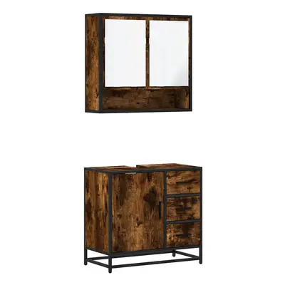 (smoked oak) vidaXL Piece Bathroom Furniture Set Black Engineered Wood bathroom cabinet