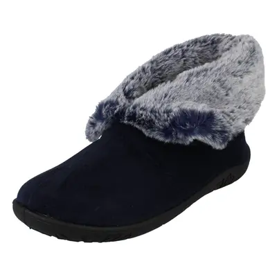 (Grey, UK 4) Ladies Padders Faux Fur Cuffed Slippers Esme