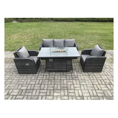 Fimous Garden Patio Furniture Wicker Rattan Gas Fire Pit Table and Chair set with Seater Sofa Da