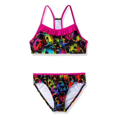 Speedo Girls Ruffled 2-Piece Swimsuit (Black & Pink 14)