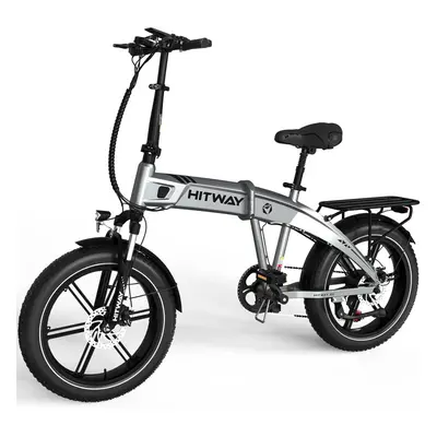 (Silver) Hitway Electric Bike BK36 - 20*4.0 Inch Fat Tire City Commuter EBike with Removable 48V