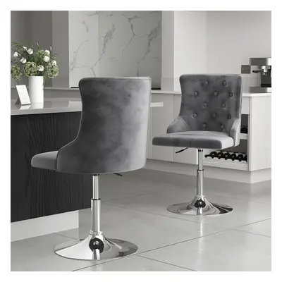 (Grey) Breakfast Bar Stool Button High Back Dining Chair