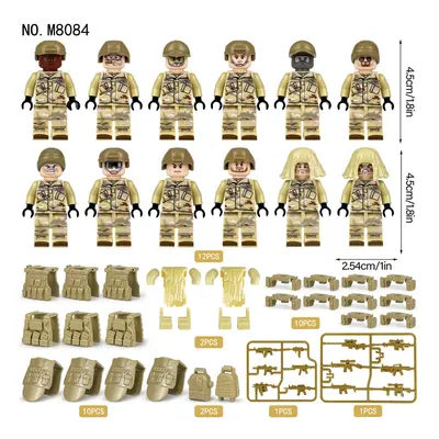 (Style A 12pcs) Small particle military building blocks for desert soldier color special team to