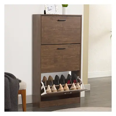 ((Walnut)) Drawer Shoe Cabinet Storage Cupboard Unit Shoe Rack Wooden Stand Organiser